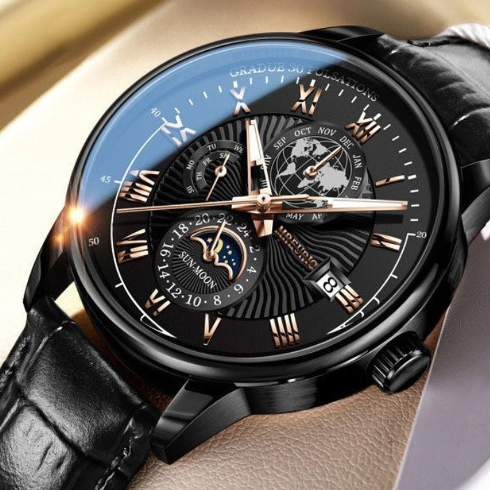 Foreign Trade New Products, Fashionable Hot-Selling Models, Calendar Three-Eye Starry Sky Moon Fashion Men's Watches, Men's Watch Belts 