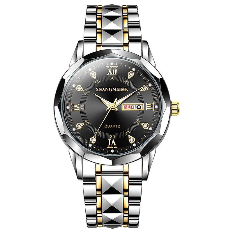2026 new watch men's watch cross-border luminous waterproof double calendar steel band quartz men's watch