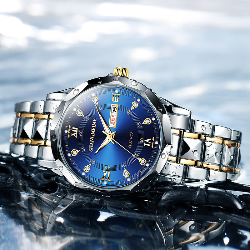 2026 new watch men's watch cross-border luminous waterproof double calendar steel band quartz men's watch