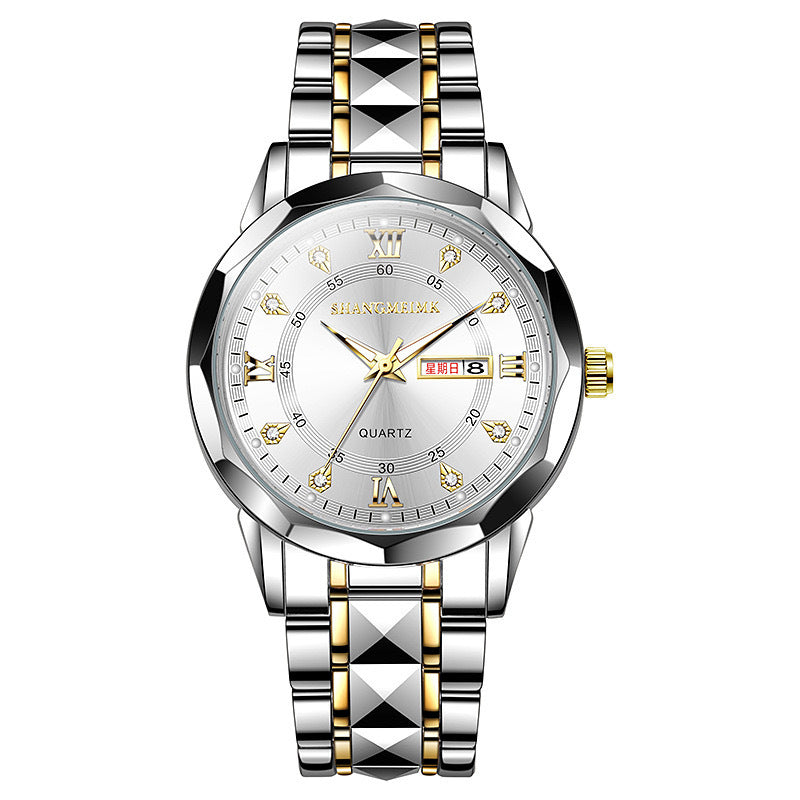 2026 new watch men's watch cross-border luminous waterproof double calendar steel band quartz men's watch