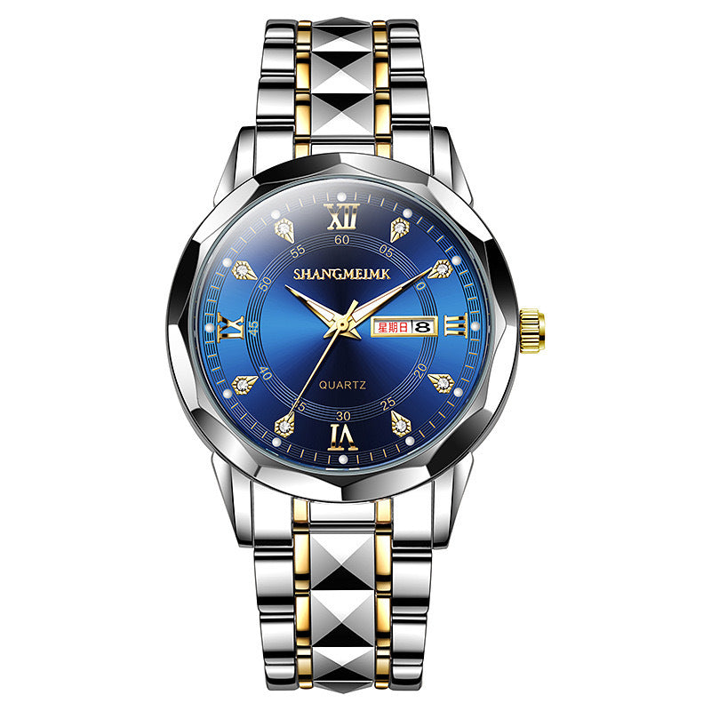 2026 new watch men's watch cross-border luminous waterproof double calendar steel band quartz men's watch