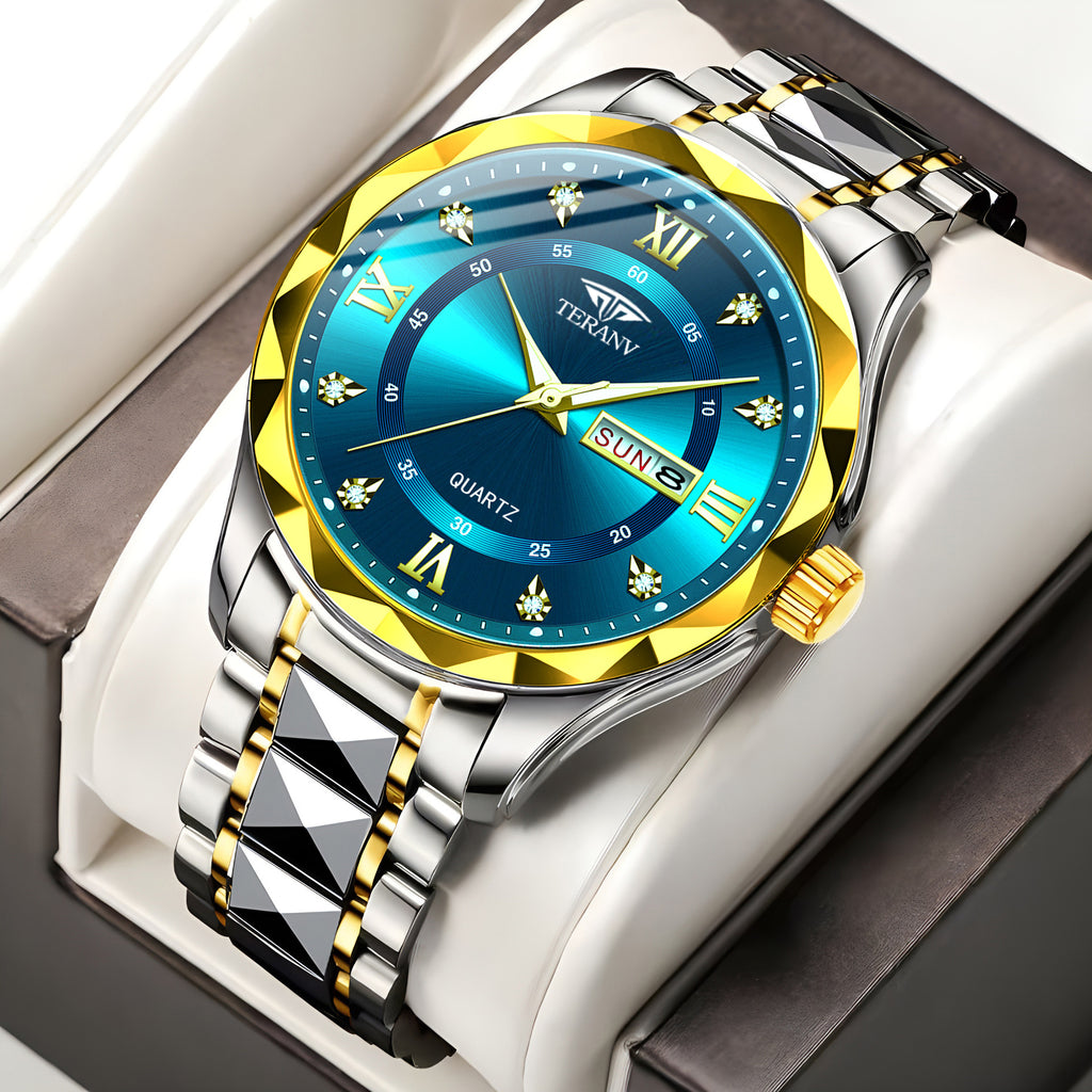 Fashion men’s watch with diamond case and luminous hands