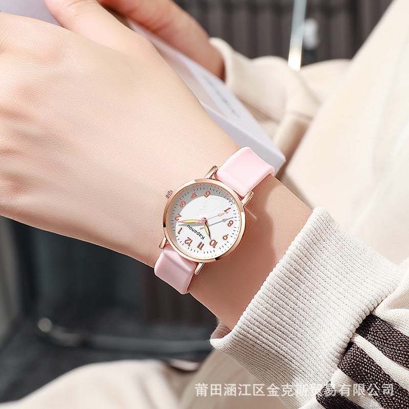 Special Watch for Examination Female Junior Senior high school Students Point Type Class Watch Time White Milk Tea Color with Youth Campus
