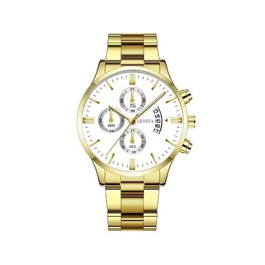 Trendy Business Men's Watch with Three Eyes, Six Hands, Calendar, Steel Band, Wholesale Dropshipping