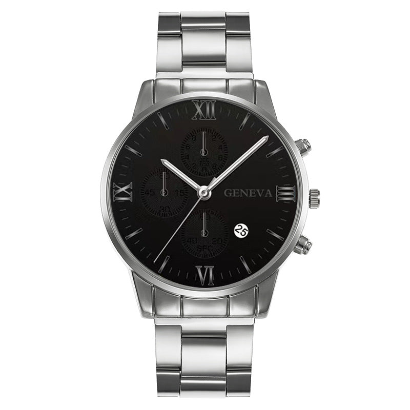 Popular Foreign Trade Men's Watch Fashion Three-Eye Calendar Roman Pattern Steel Strap Men's Watch Quartz Watch