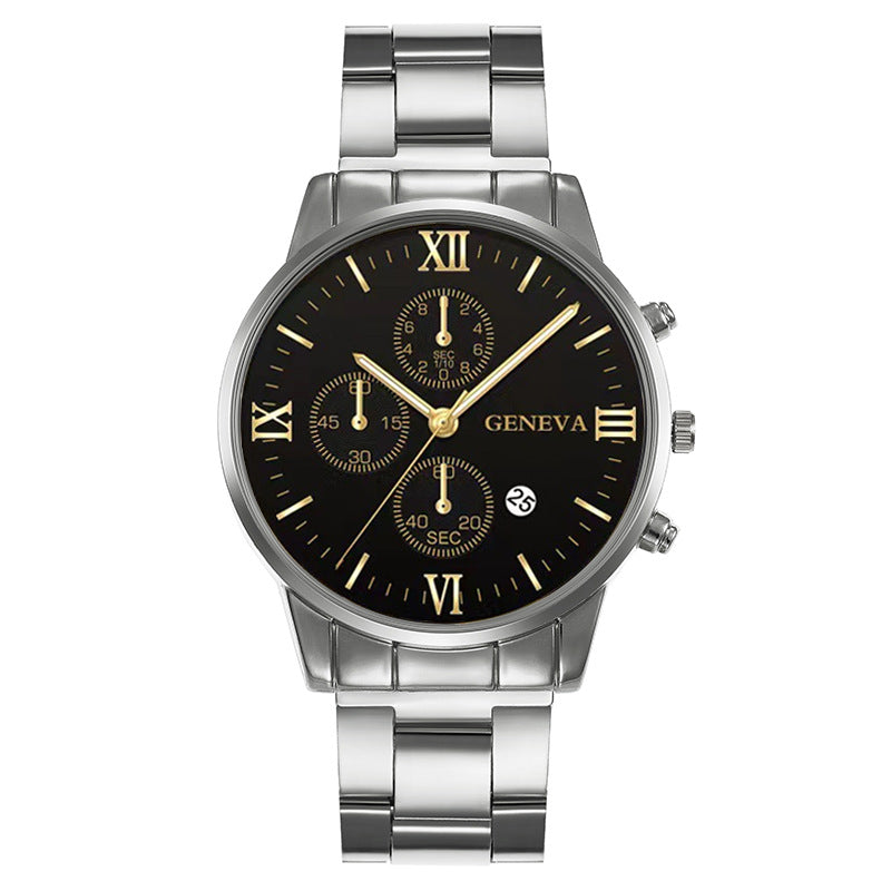 Popular Foreign Trade Men's Watch Fashion Three-Eye Calendar Roman Pattern Steel Strap Men's Watch Quartz Watch