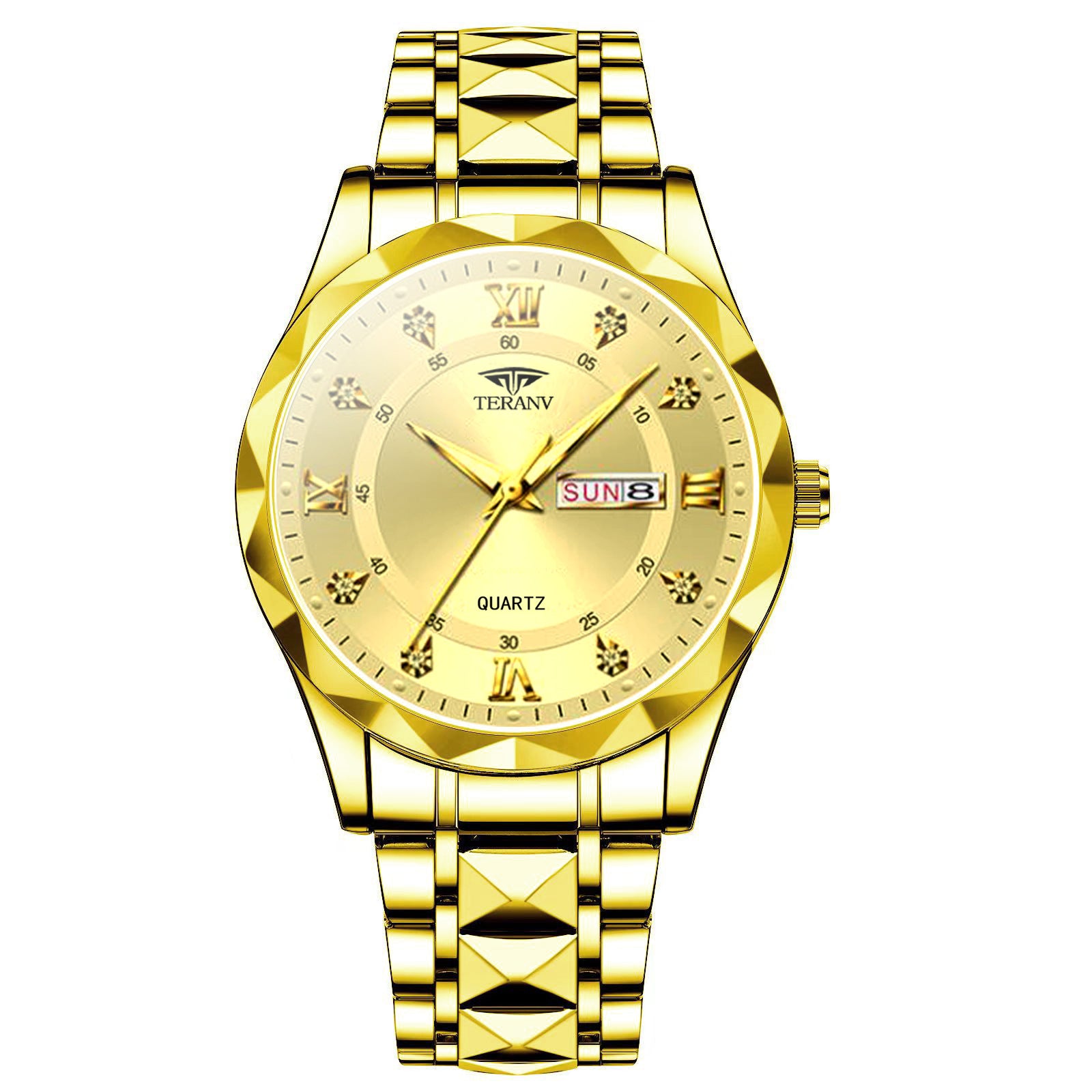 Watch Men's Chinese and English Calendar Diamond Case Luminous Waterproof Fashion Foreign Trade Simple in stock Quartz Watch Solid Belt
