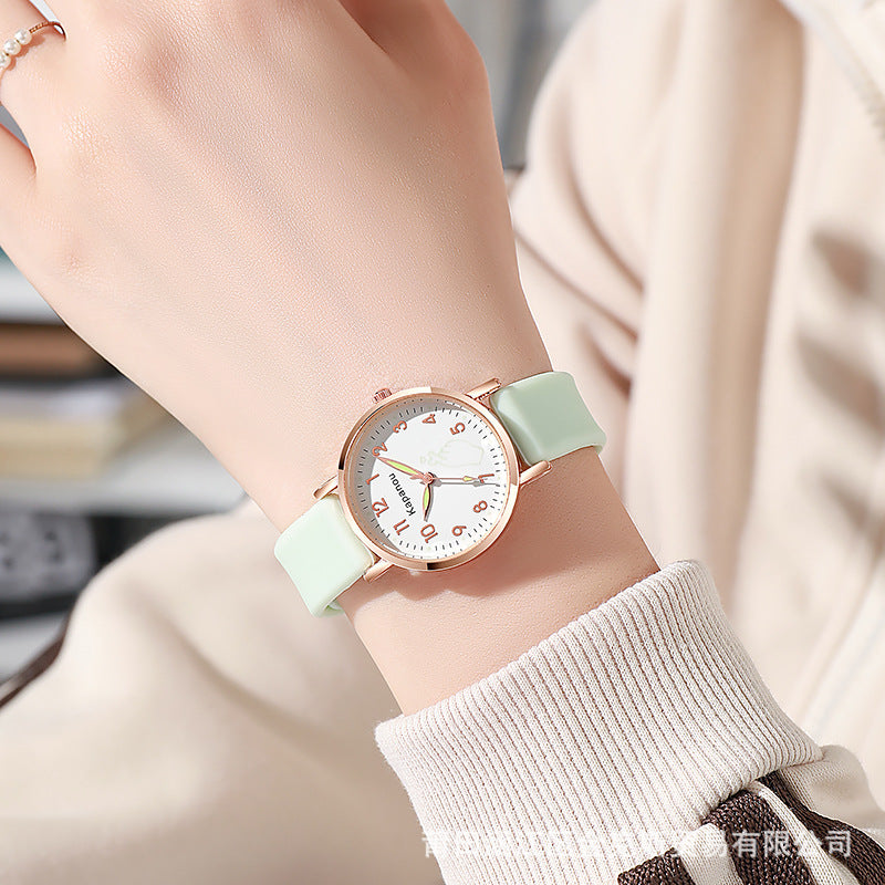 Special Watch for Examination Female Junior Senior high school Students Point Type Class Watch Time White Milk Tea Color with Youth Campus
