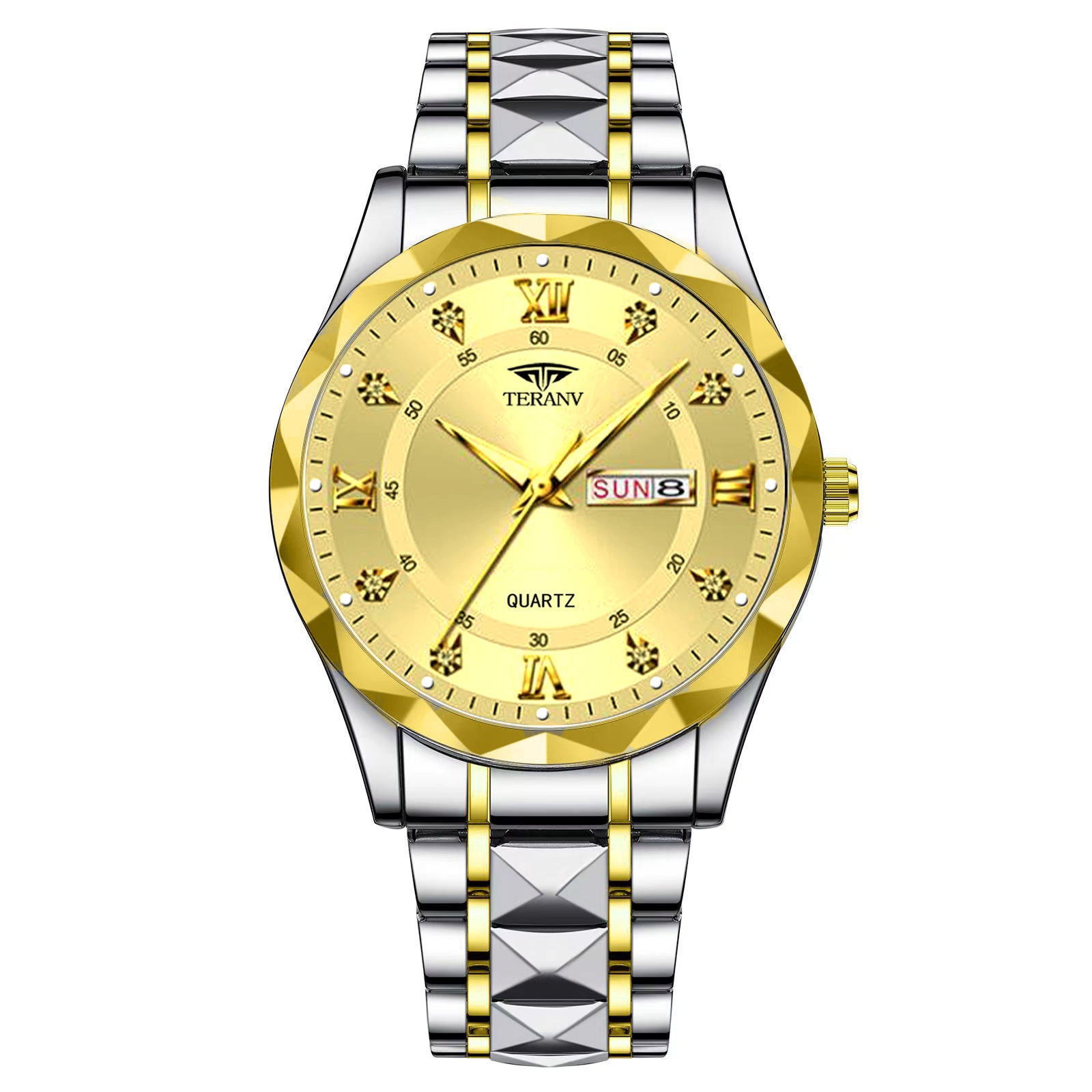 Watch Men's Chinese and English Calendar Diamond Case Luminous Waterproof Fashion Foreign Trade Simple in stock Quartz Watch Solid Belt