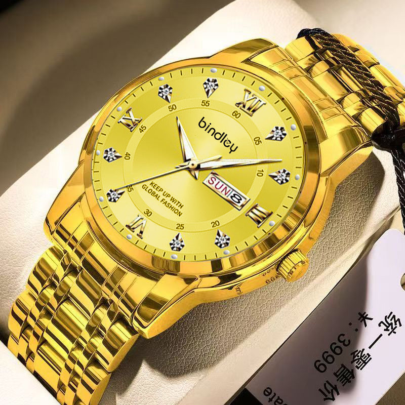 2025 New Men's Watch Men's Cross-border Fashion Double Calendar Quartz Watch Waterproof Luminous Student Quartz Watch
