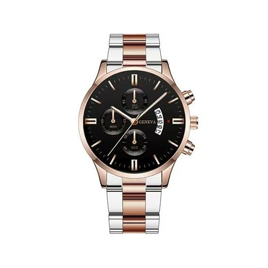 Trendy Business Men's Watch with Three Eyes, Six Hands, Calendar, Steel Band, Wholesale Dropshipping