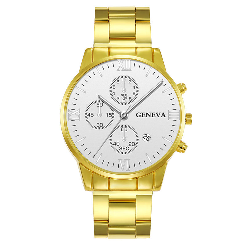 Popular Foreign Trade Men's Watch Fashion Three-Eye Calendar Roman Pattern Steel Strap Men's Watch Quartz Watch