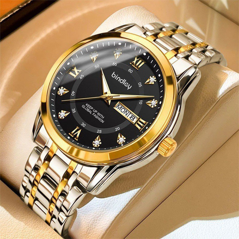 2025 New Men's Watch Men's Cross-border Fashion Double Calendar Quartz Watch Waterproof Luminous Student Quartz Watch