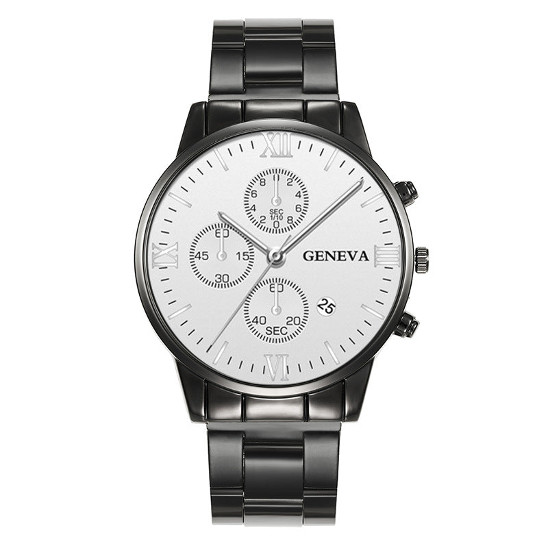 Popular Foreign Trade Men's Watch Fashion Three-Eye Calendar Roman Pattern Steel Strap Men's Watch Quartz Watch