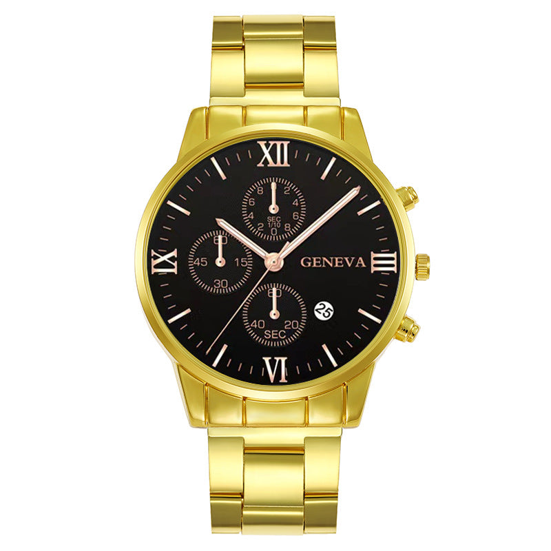 Popular Foreign Trade Men's Watch Fashion Three-Eye Calendar Roman Pattern Steel Strap Men's Watch Quartz Watch