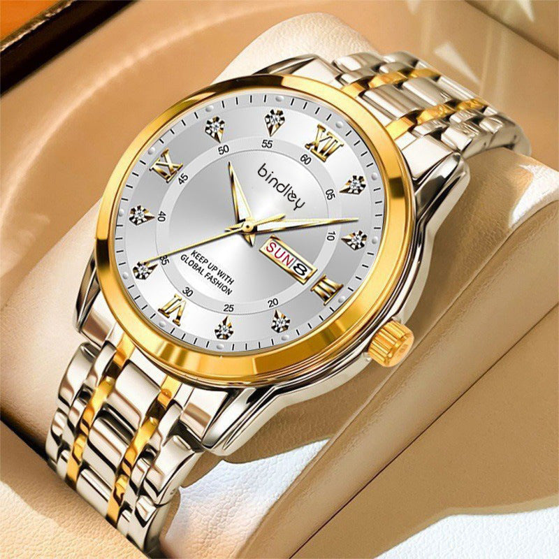 2025 New Men's Watch Men's Cross-border Fashion Double Calendar Quartz Watch Waterproof Luminous Student Quartz Watch