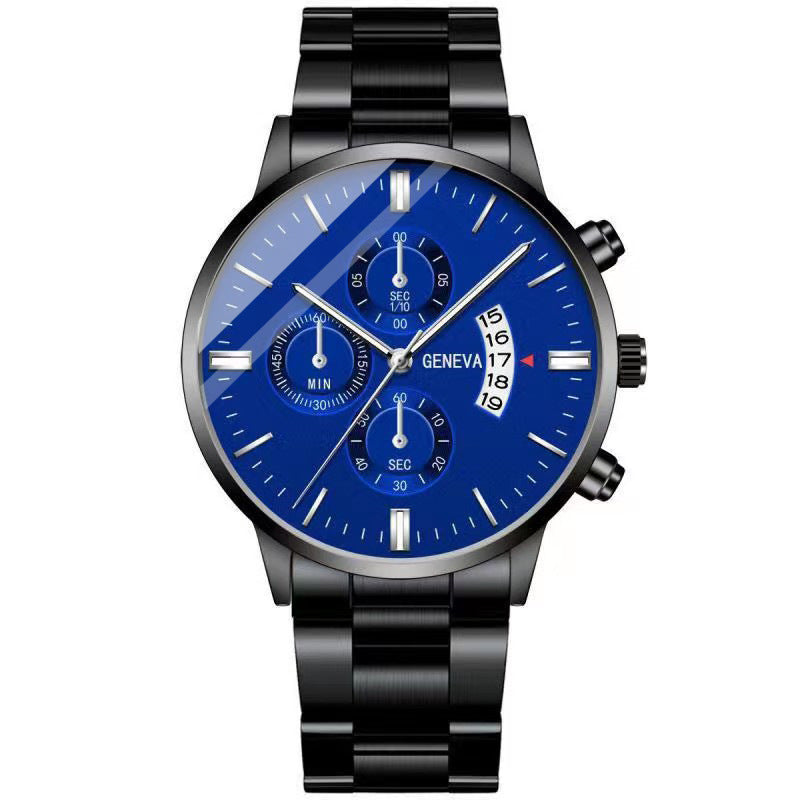 Foreign Trade Cross-border Explosions Simple Men's Business Watch Stainless Steel Fashion Belt Watch Luminous Calendar Quartz