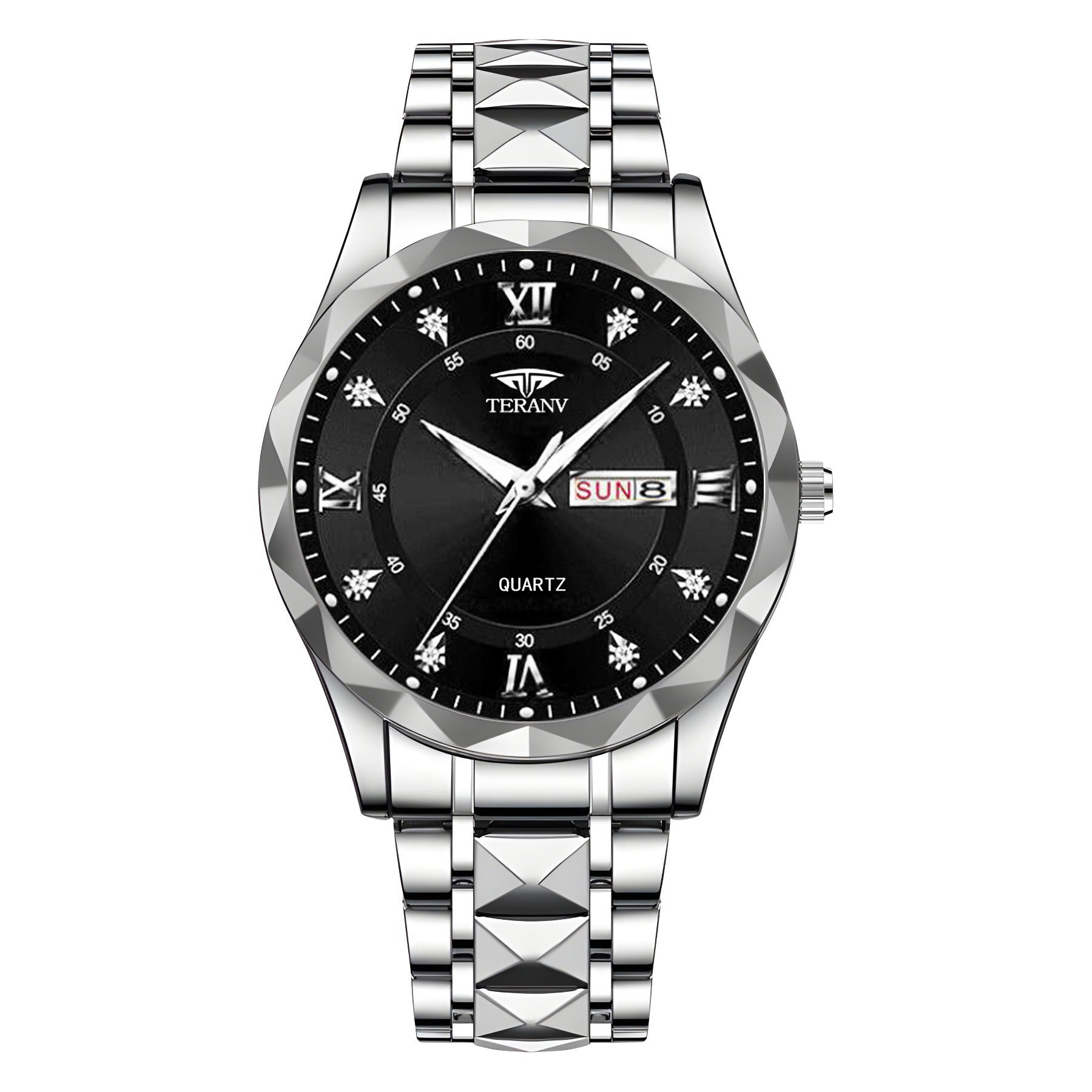 Watch Men's Chinese and English Calendar Diamond Case Luminous Waterproof Fashion Foreign Trade Simple in stock Quartz Watch Solid Belt