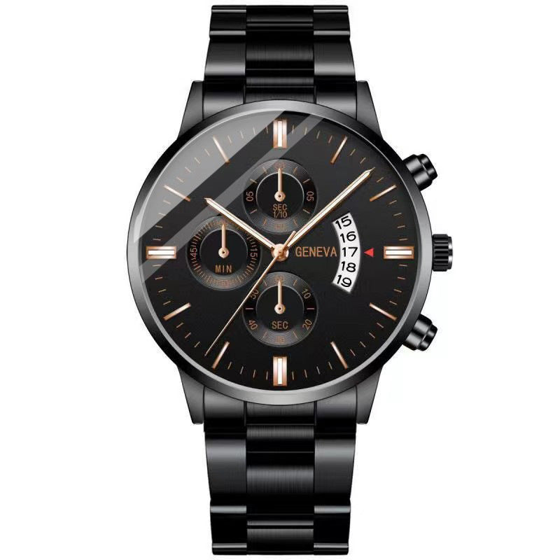 Foreign Trade Cross-border Explosions Simple Men's Business Watch Stainless Steel Fashion Belt Watch Luminous Calendar Quartz