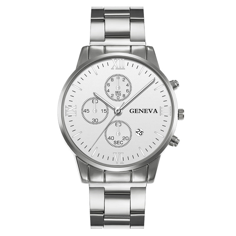 Popular Foreign Trade Men's Watch Fashion Three-Eye Calendar Roman Pattern Steel Strap Men's Watch Quartz Watch