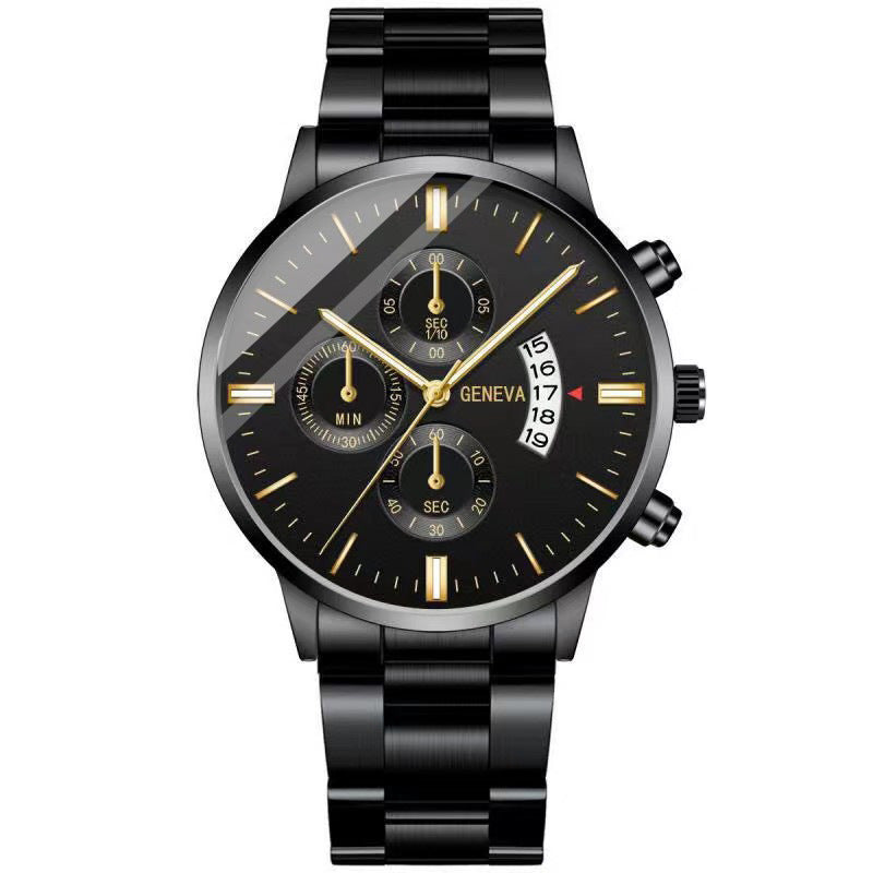 Foreign Trade Cross-border Explosions Simple Men's Business Watch Stainless Steel Fashion Belt Watch Luminous Calendar Quartz