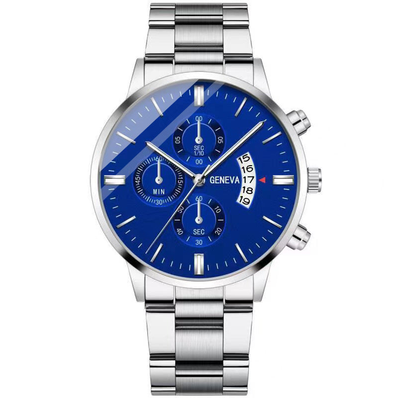 Foreign Trade Cross-border Explosions Simple Men's Business Watch Stainless Steel Fashion Belt Watch Luminous Calendar Quartz