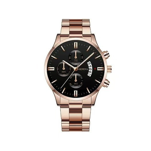 Trendy Business Men's Watch with Three Eyes, Six Hands, Calendar, Steel Band, Wholesale Dropshipping