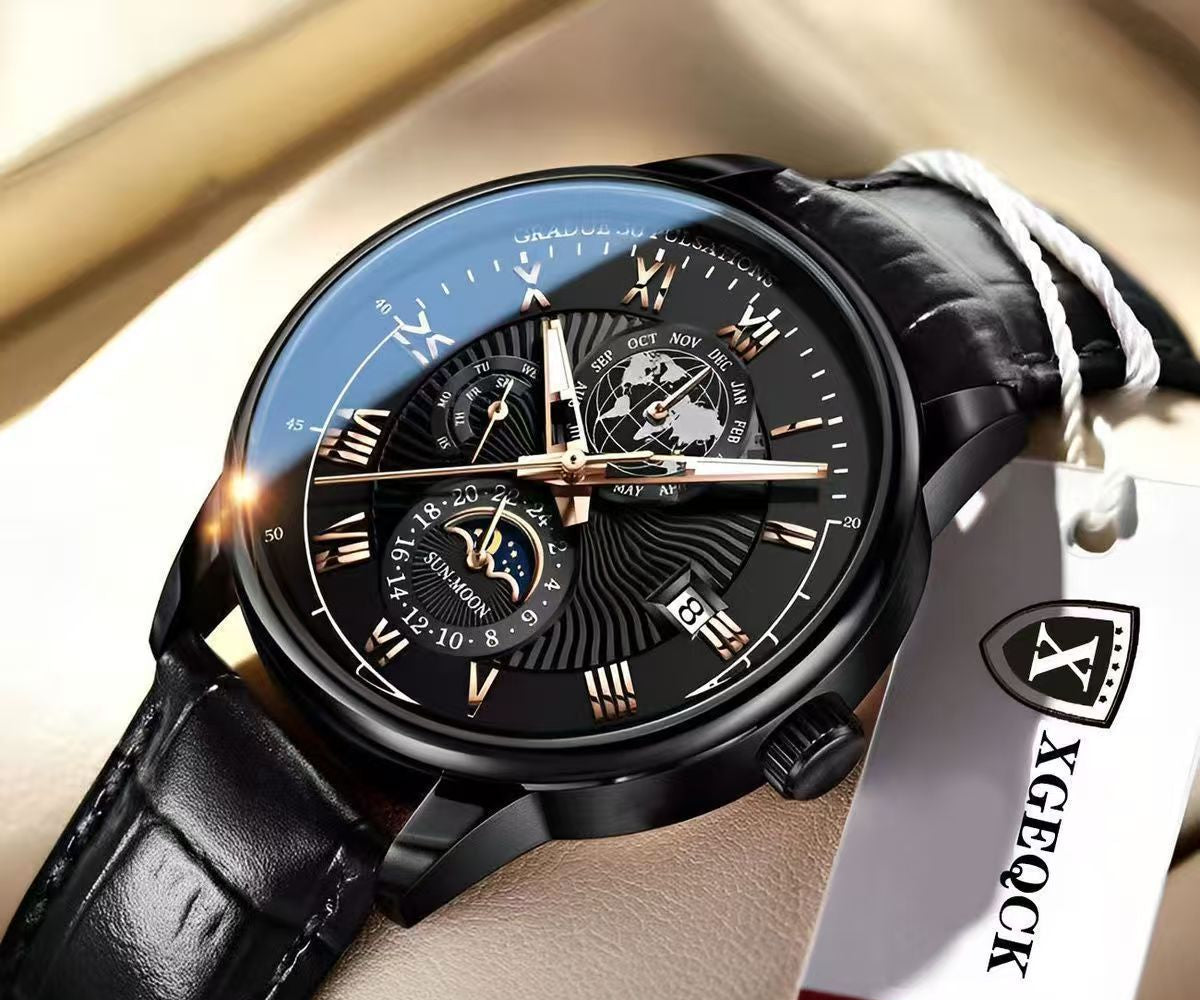 Cross-Border Men's Watch Business High-End Handsome Non-Mechanical Calendar Belt Cool High-End Boys Quartz Watch